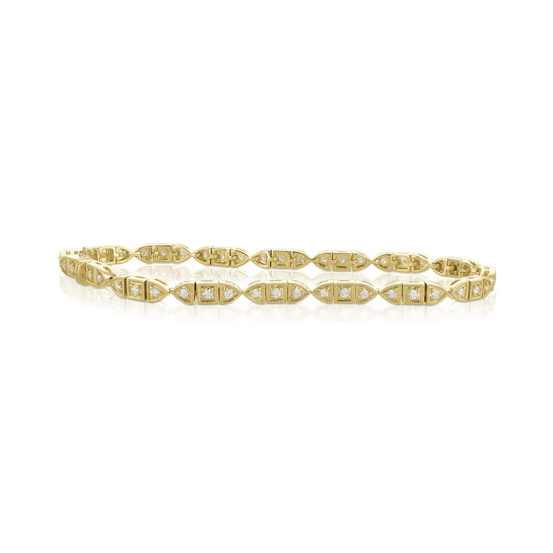0.56 Cttw Round Diamond 14K Yellow Gold Milgrain Fashion Bracelet
