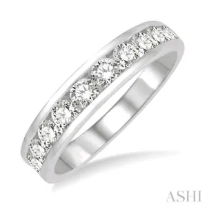 1.00 ctw Channel Set 11 Stone Round Cut Diamond Wedding Band in 14K White Gold