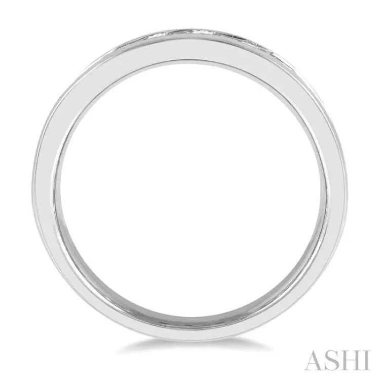 1.00 ctw Channel Set 11 Stone Round Cut Diamond Wedding Band in 14K White Gold