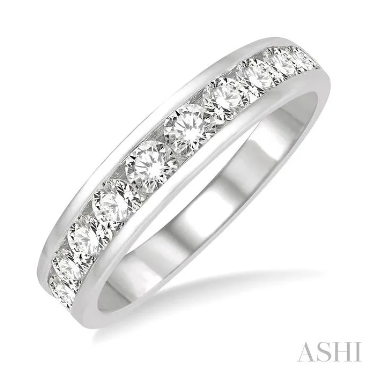 1.00 ctw Channel Set 11 Stone Round Cut Diamond Wedding Band in 14K White Gold