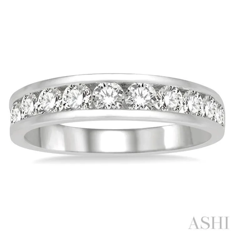 1.00 ctw Channel Set 11 Stone Round Cut Diamond Wedding Band in 14K White Gold