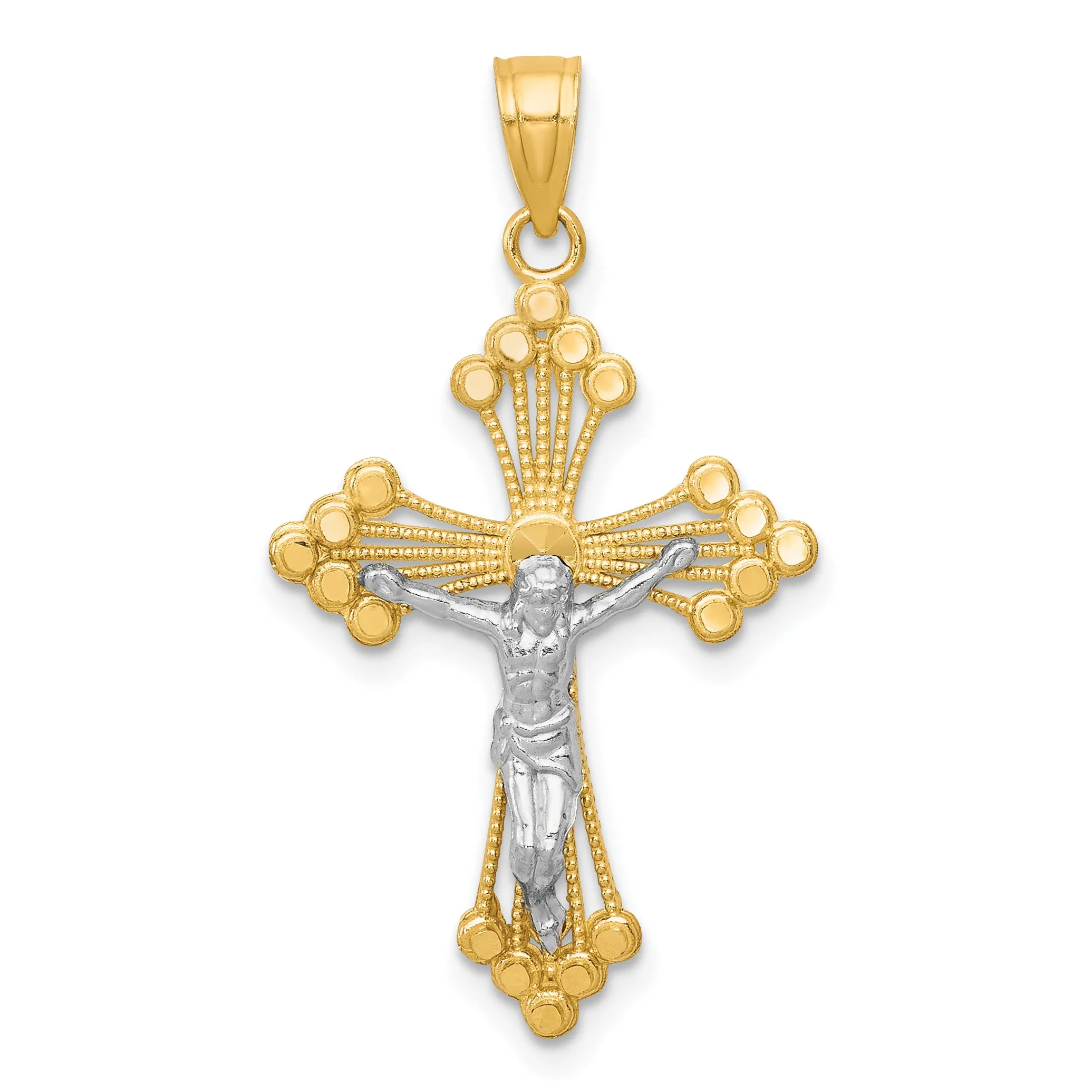 10K Gold & Rhodium Crucifix Pendant with Polished Finish Solid Craftsmanship