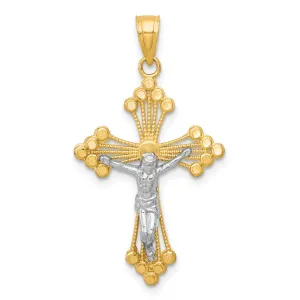 10K Gold & Rhodium Crucifix Pendant with Polished Finish Solid Craftsmanship