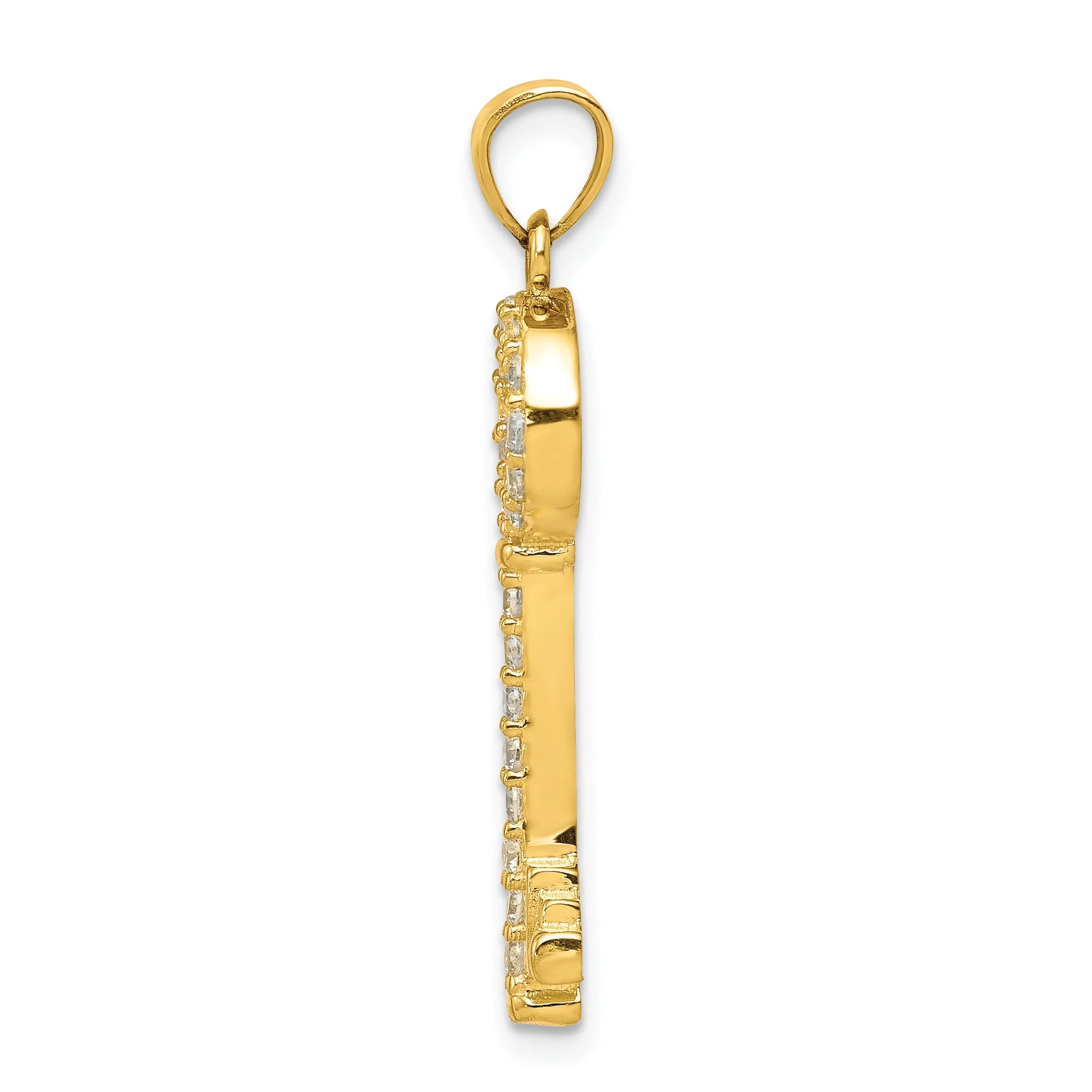 10K Gold CZ Key Pendant with Polished Finish and Elegant Design