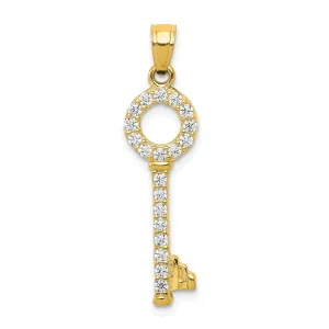 10K Gold CZ Key Pendant with Polished Finish and Elegant Design