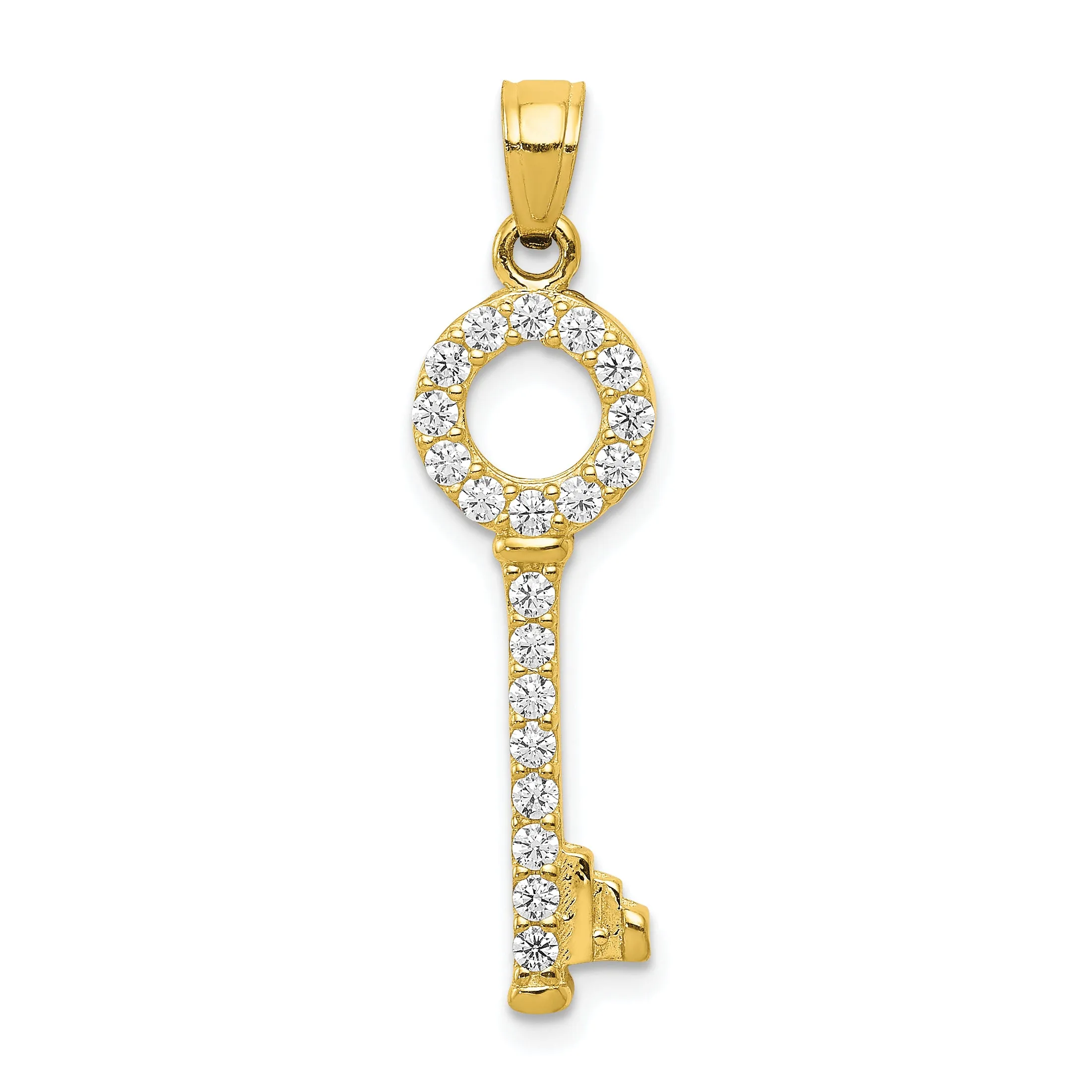 10K Gold CZ Key Pendant with Polished Finish and Elegant Design