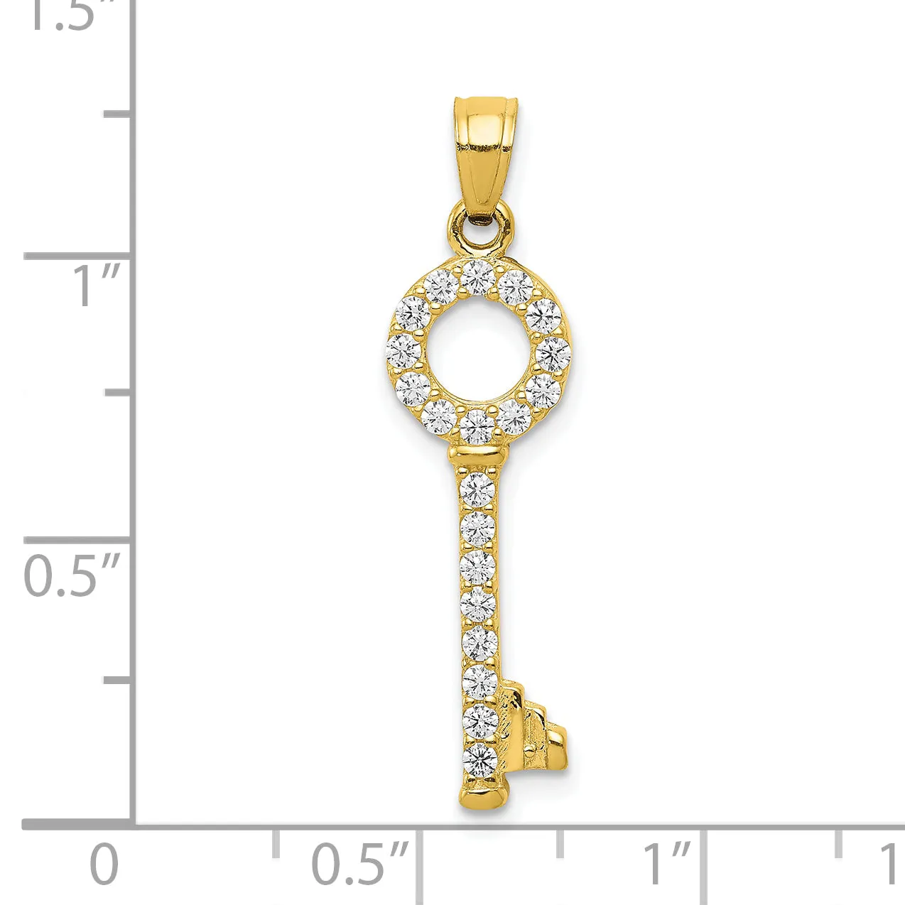 10K Gold CZ Key Pendant with Polished Finish and Elegant Design
