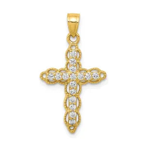10K Gold Filigree Cross Pendant with CZ Stones Polished Finish