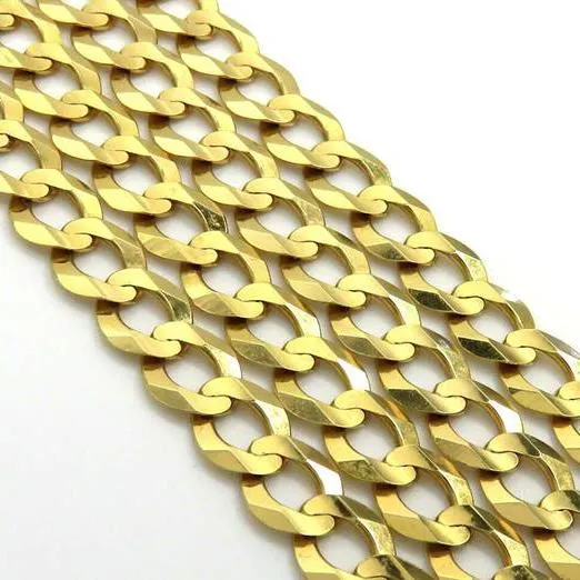 10K Solid Yellow Gold 7mm Curb Cuban Chain Link Pendant Necklace