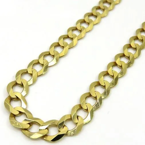 10K Solid Yellow Gold 7mm Curb Cuban Chain Link Pendant Necklace