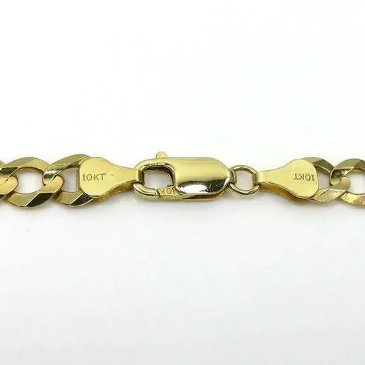 10K Solid Yellow Gold 7mm Curb Cuban Chain Link Pendant Necklace