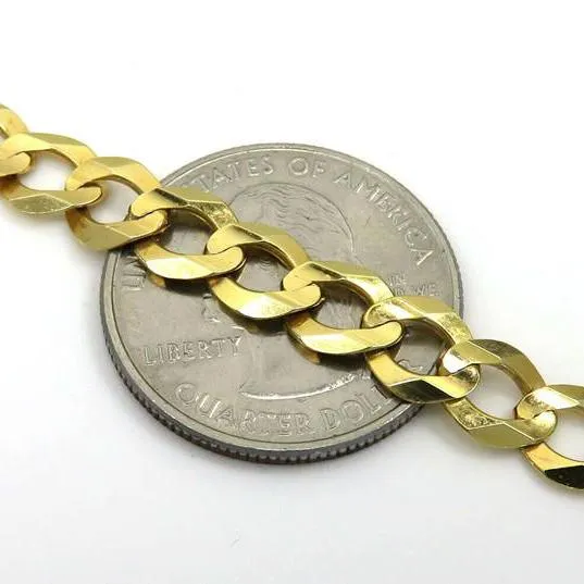 10K Solid Yellow Gold 7mm Curb Cuban Chain Link Pendant Necklace