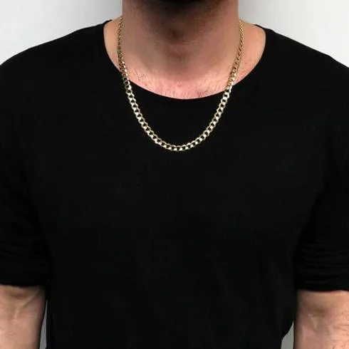 10K Solid Yellow Gold 7mm Curb Cuban Chain Link Pendant Necklace