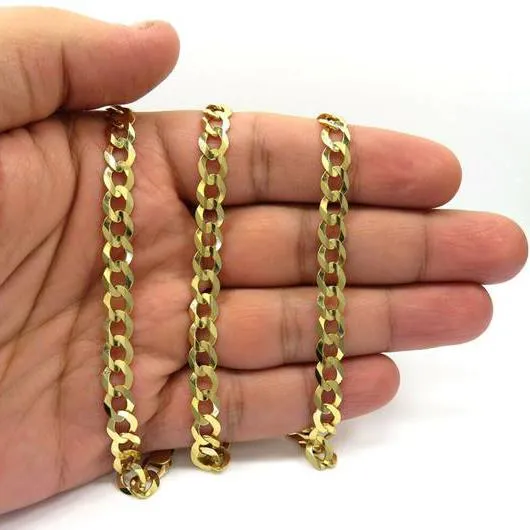 10K Solid Yellow Gold 7mm Curb Cuban Chain Link Pendant Necklace