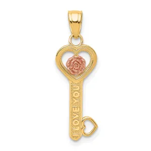 10K Two-Tone Gold I Love You Key Charm with Polished Finish
