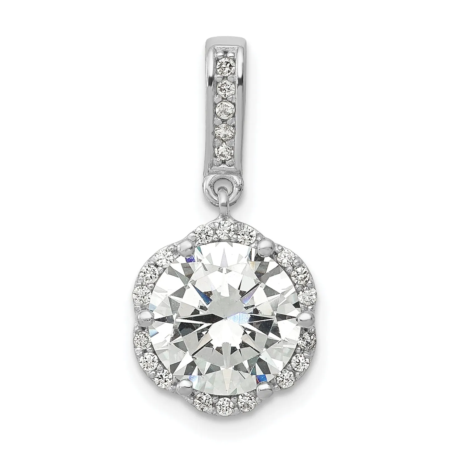 10K White Gold CZ Pendant with Polished Rhodium Finish Elegant Design