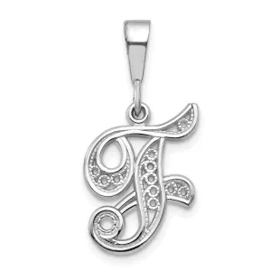 10K White Gold Filigree Initial F Pendant with Rhodium Finish