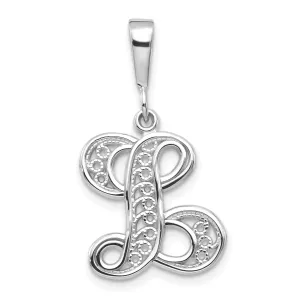 10K White Gold Filigree Initial L Pendant with Rhodium Finish Elegant Design