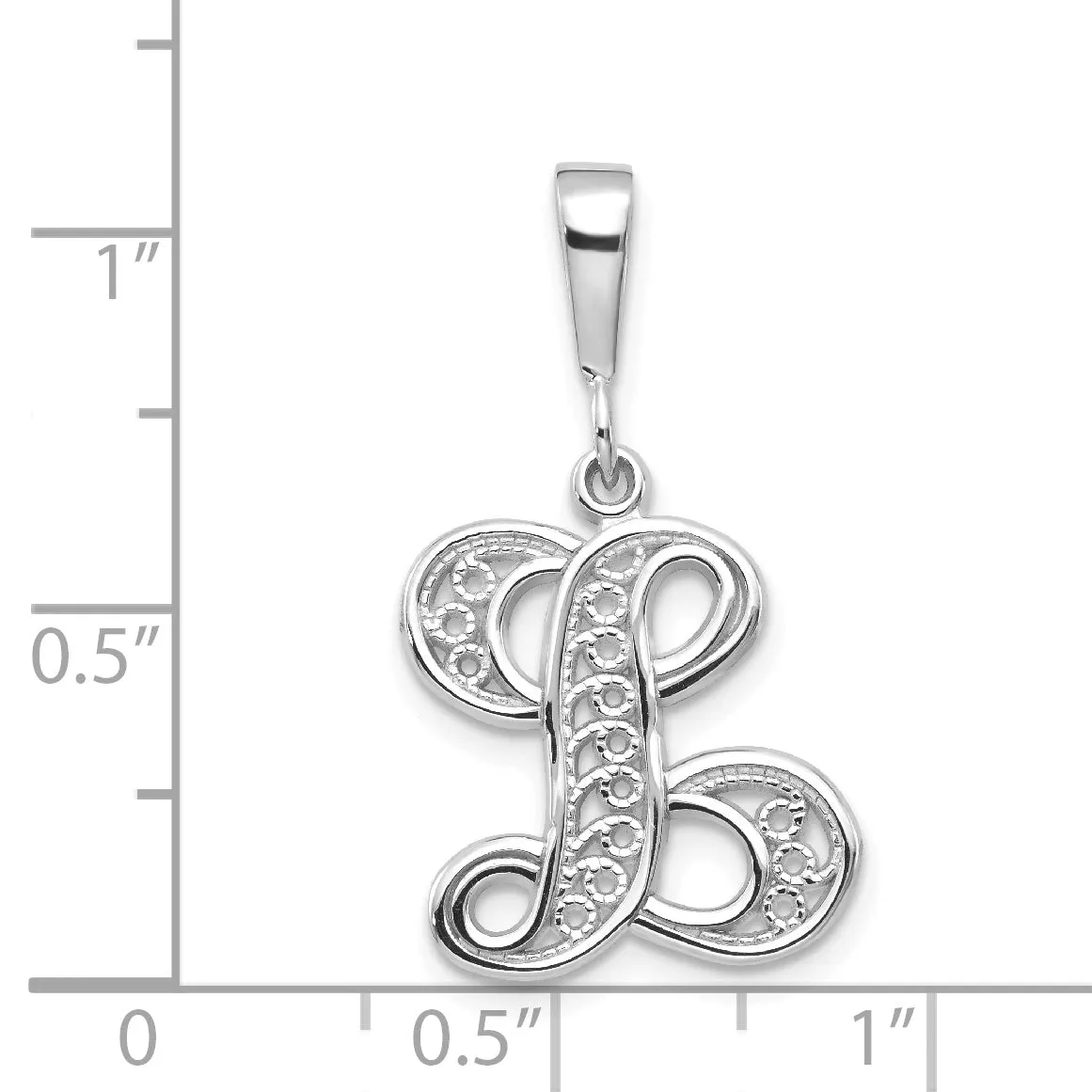 10K White Gold Filigree Initial L Pendant with Rhodium Finish Elegant Design