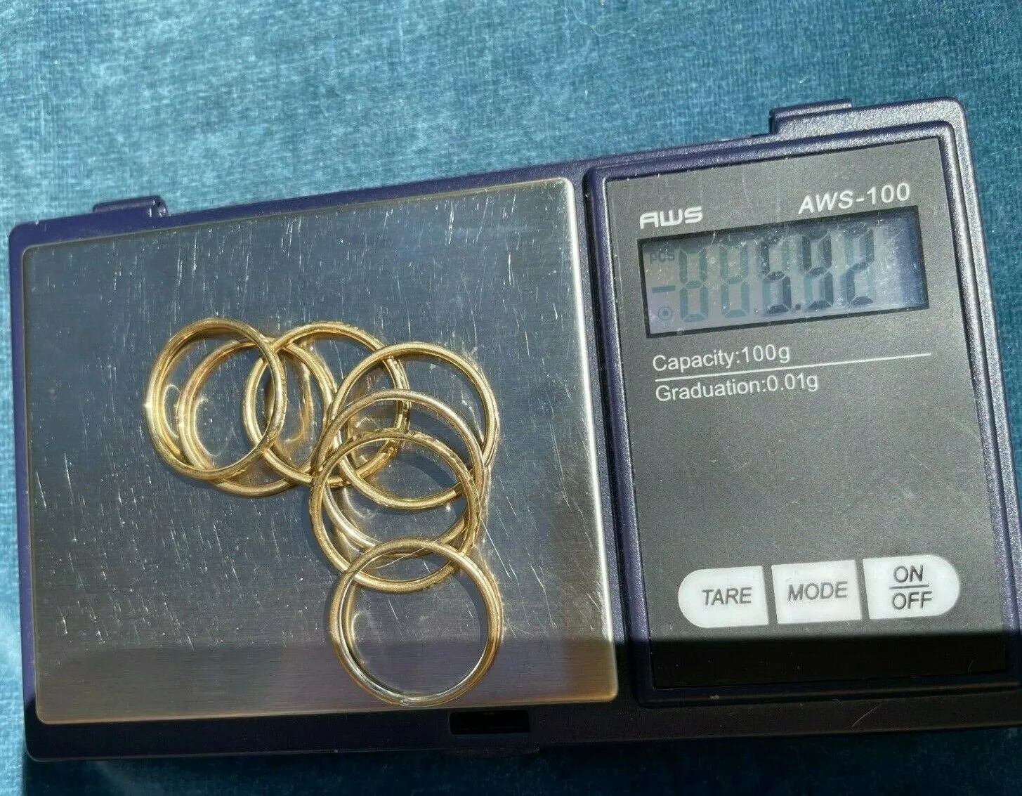 10k Yellow & White Gold *7* Band Diamond Cut Stacking Ring Set. 6g and 1/2" Wide