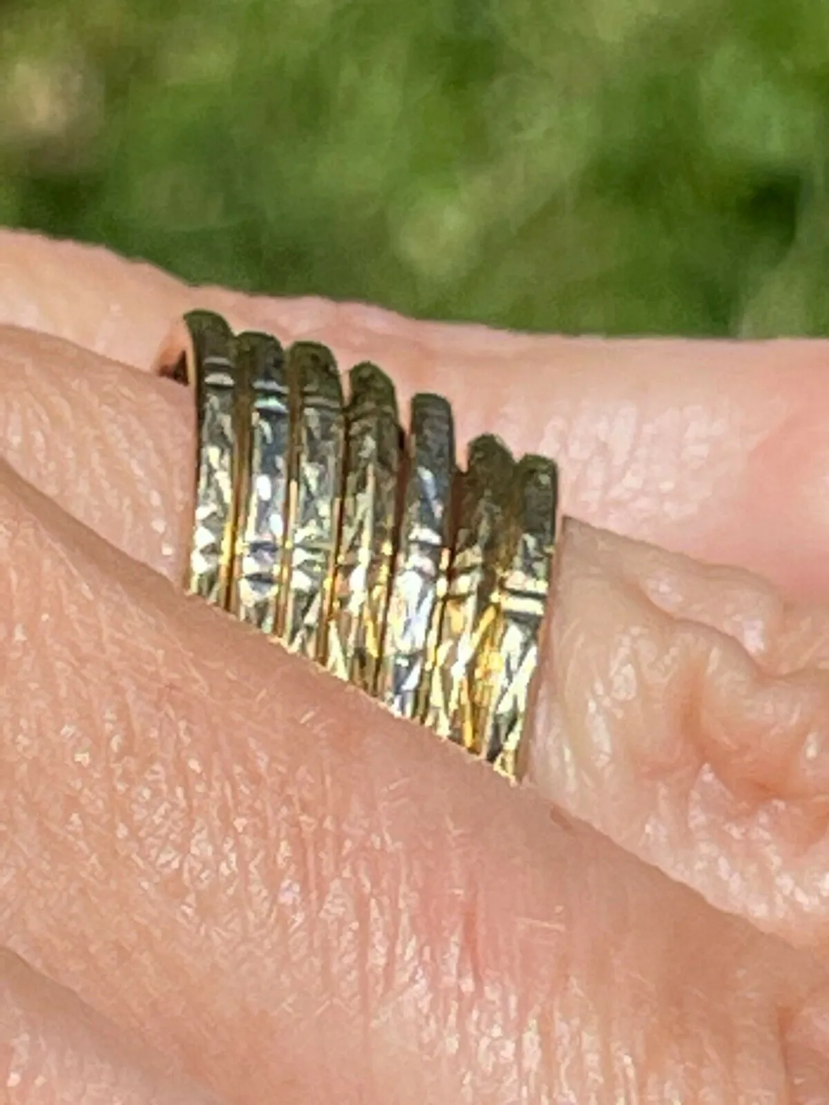 10k Yellow & White Gold *7* Band Diamond Cut Stacking Ring Set. 6g and 1/2" Wide