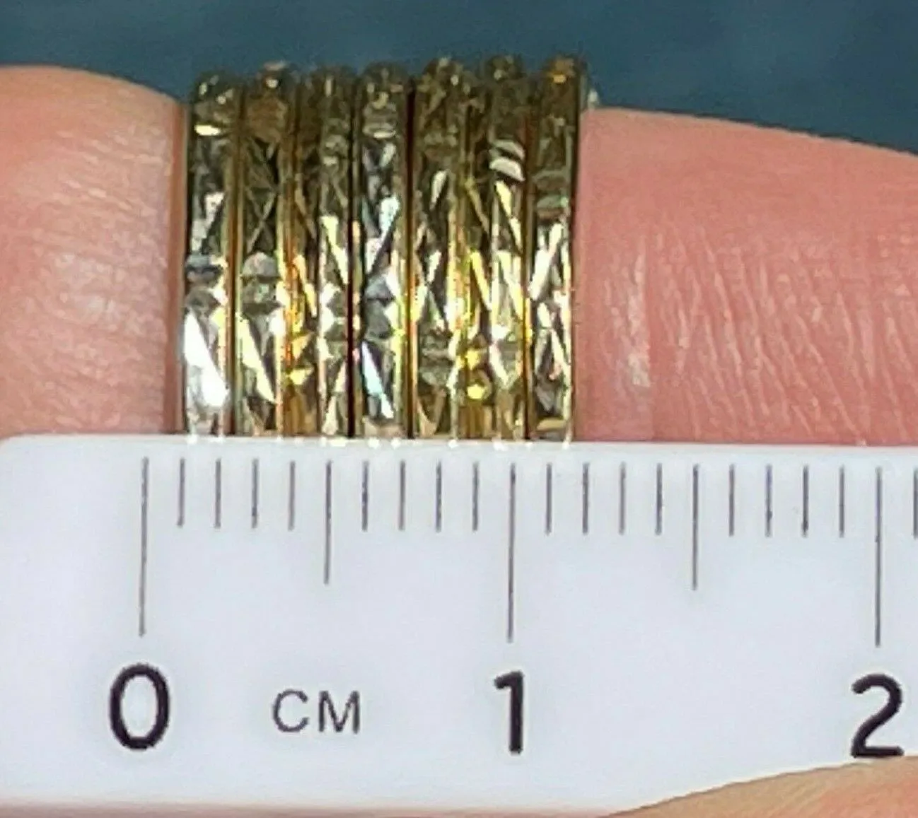 10k Yellow & White Gold *7* Band Diamond Cut Stacking Ring Set. 6g and 1/2" Wide