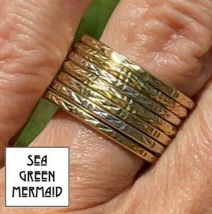 10k Yellow & White Gold *7* Band Diamond Cut Stacking Ring Set. 6g and 1/2" Wide