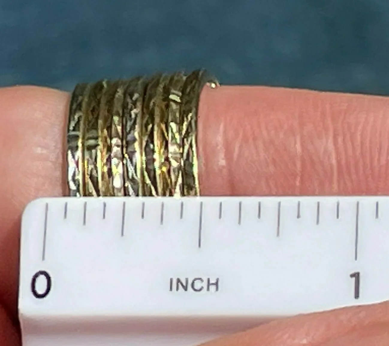 10k Yellow & White Gold *7* Band Diamond Cut Stacking Ring Set. 6g and 1/2" Wide
