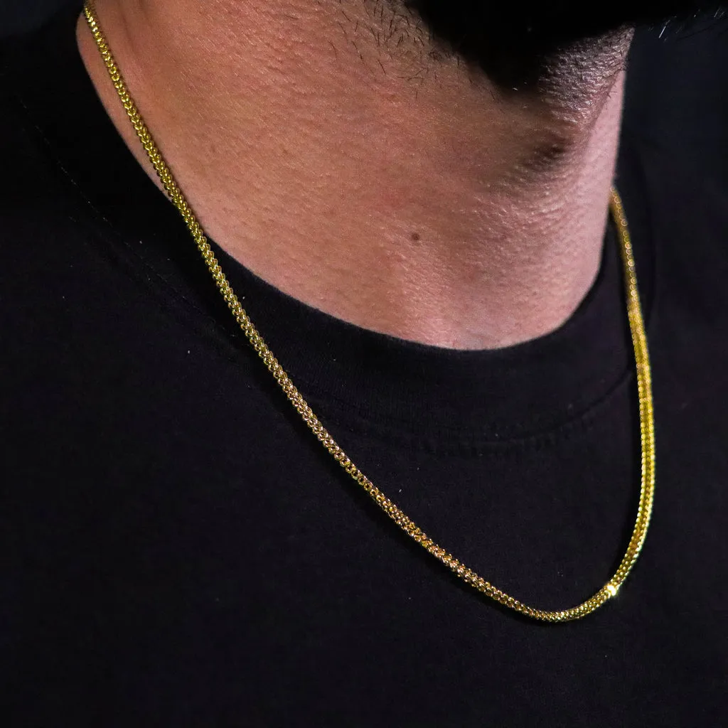 10K Yellow Gold 2MM Wheat Franco Box Chain Pendant Necklace