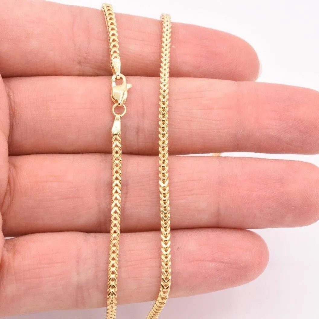 10K Yellow Gold 2MM Wheat Franco Box Chain Pendant Necklace