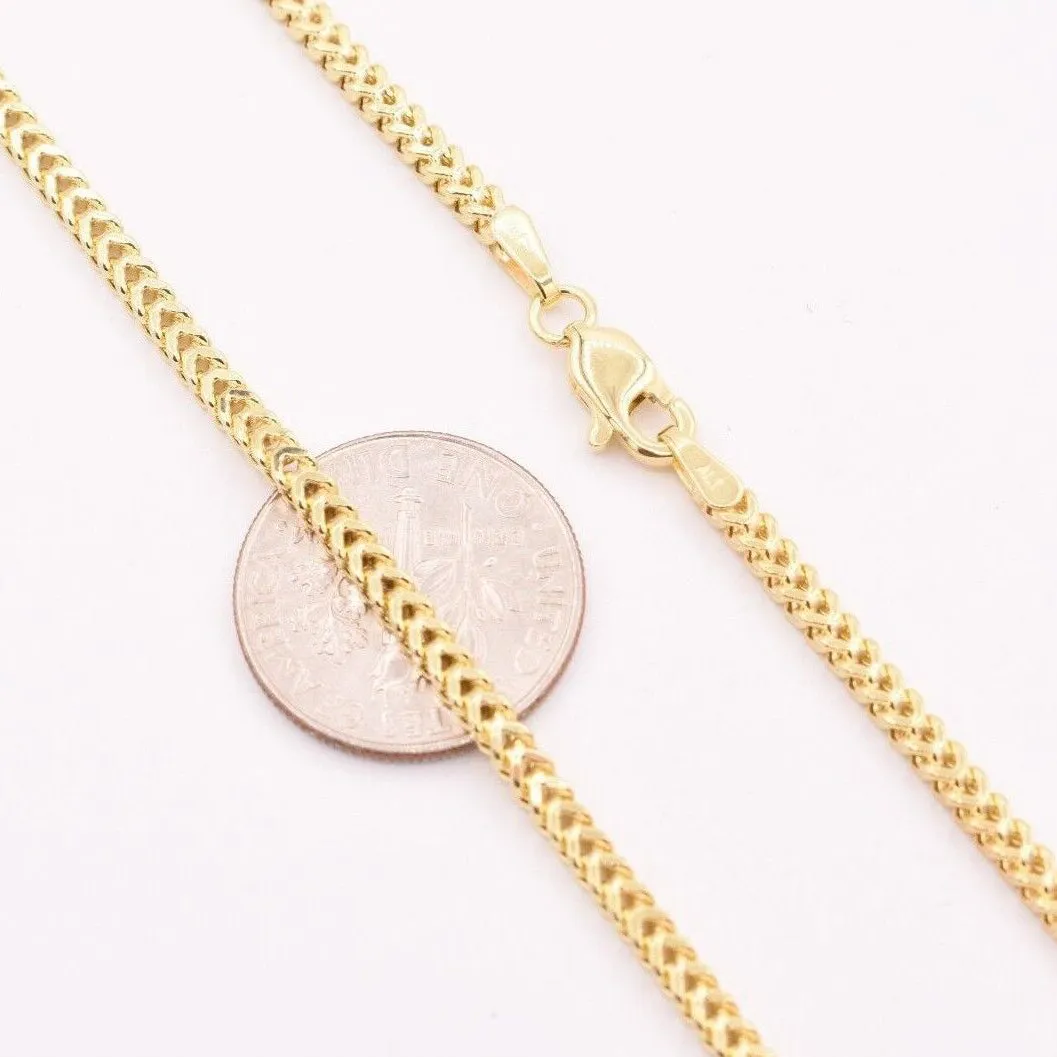 10K Yellow Gold 2MM Wheat Franco Box Chain Pendant Necklace