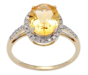10k Yellow Gold Oval Genuine Citrine and Diamond Halo Ring