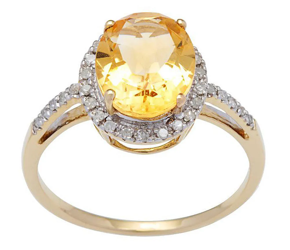10k Yellow Gold Oval Genuine Citrine and Diamond Halo Ring