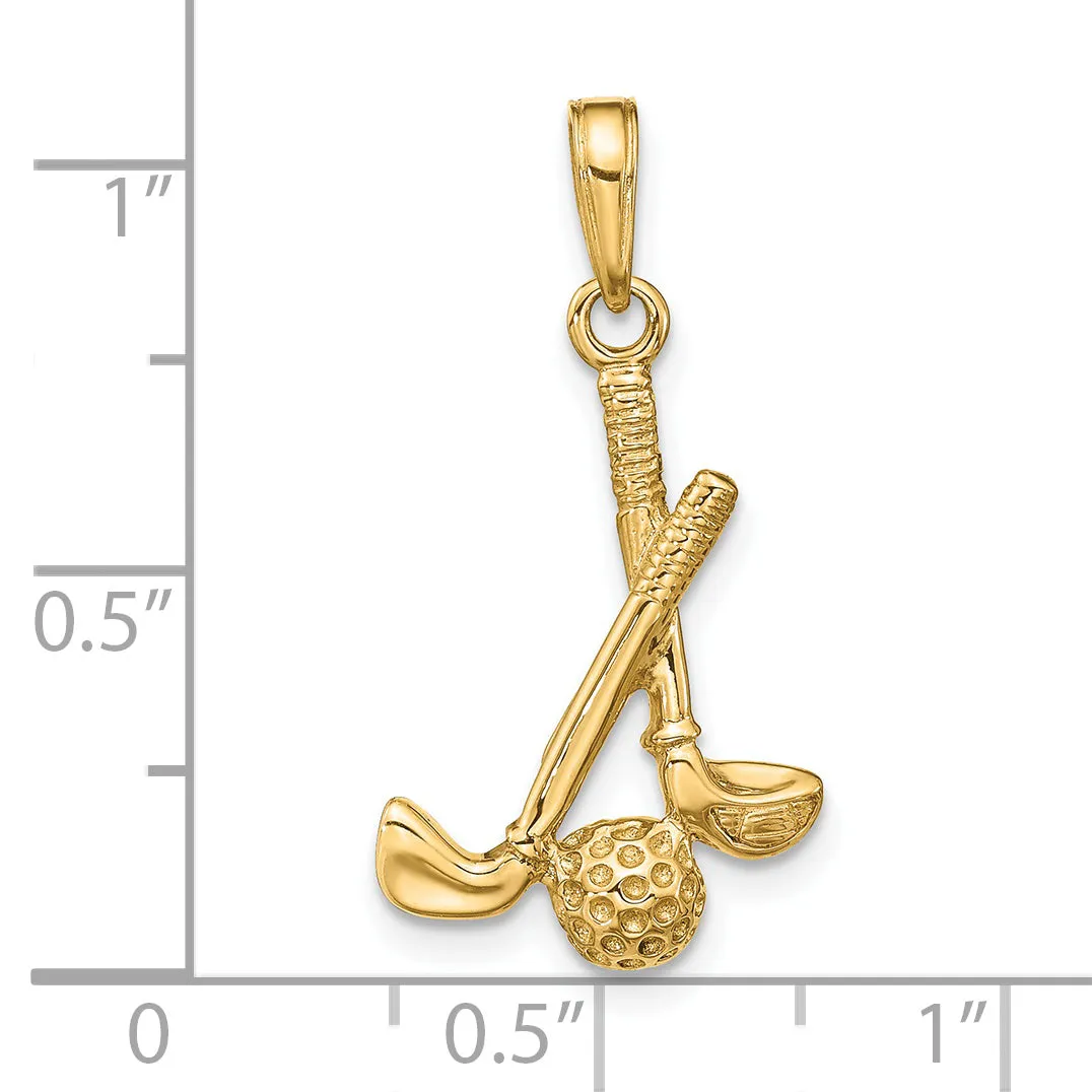 14K Gold 3D Golf Clubs and Ball Pendant  Textured, Solid, Luxury Men's Accessory