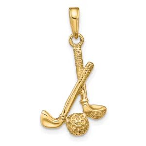 14K Gold 3D Golf Clubs and Ball Pendant  Textured, Solid, Luxury Men's Accessory