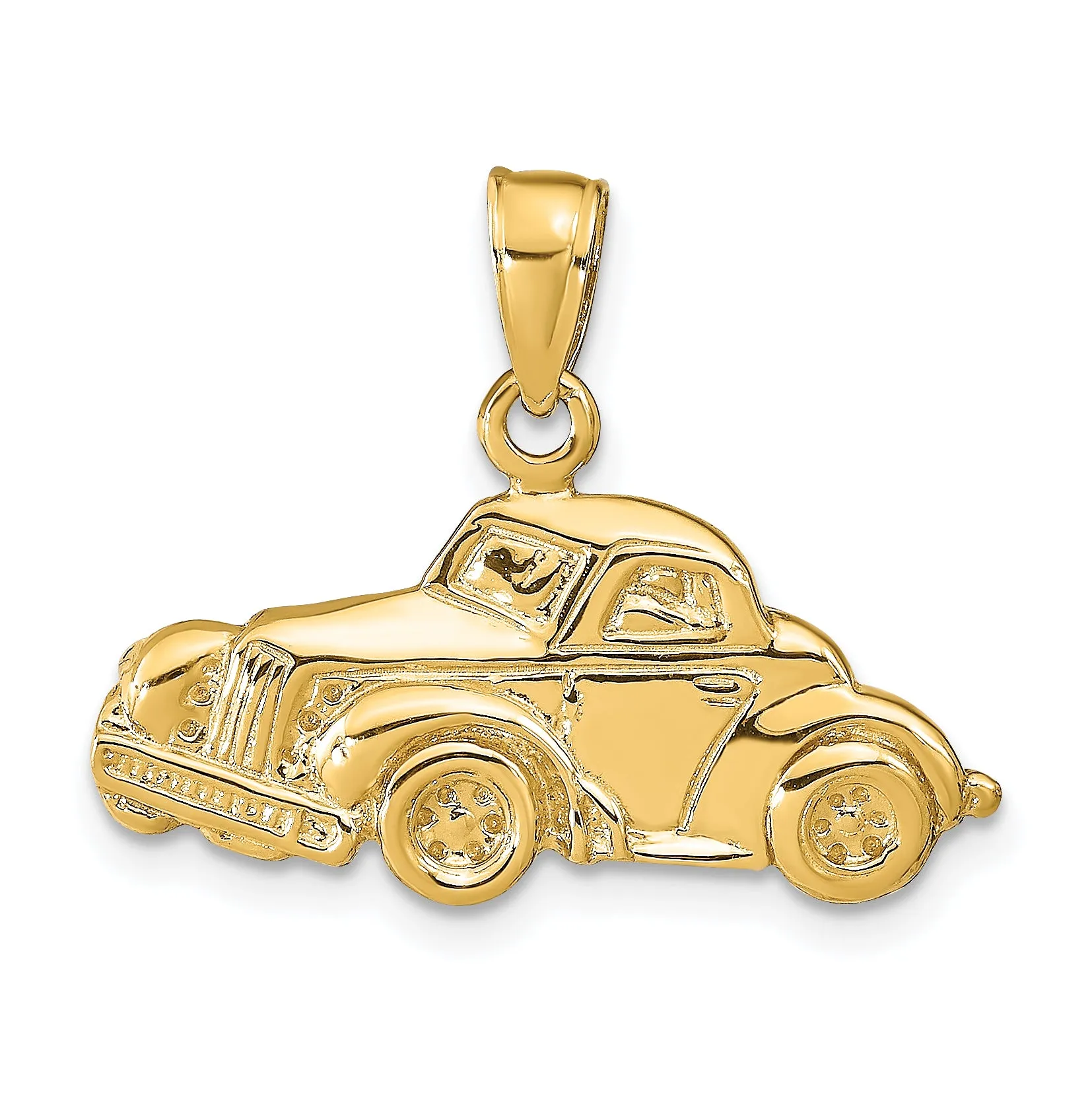 14K Gold Classic Antique Car Pendant with Polished Finish for Men