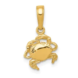 14K Gold Crab Pendant with Polished Finish and Solid Design