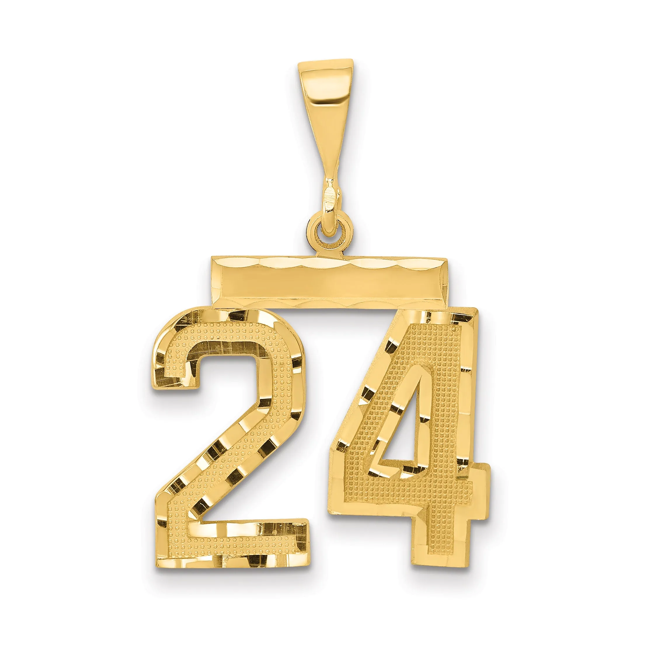 14K Gold Diamond-Cut Number 24 Charm Medium Polished Finish