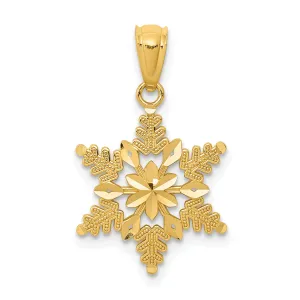 14K Gold Diamond-Cut Snowflake Pendant with Polished Finish