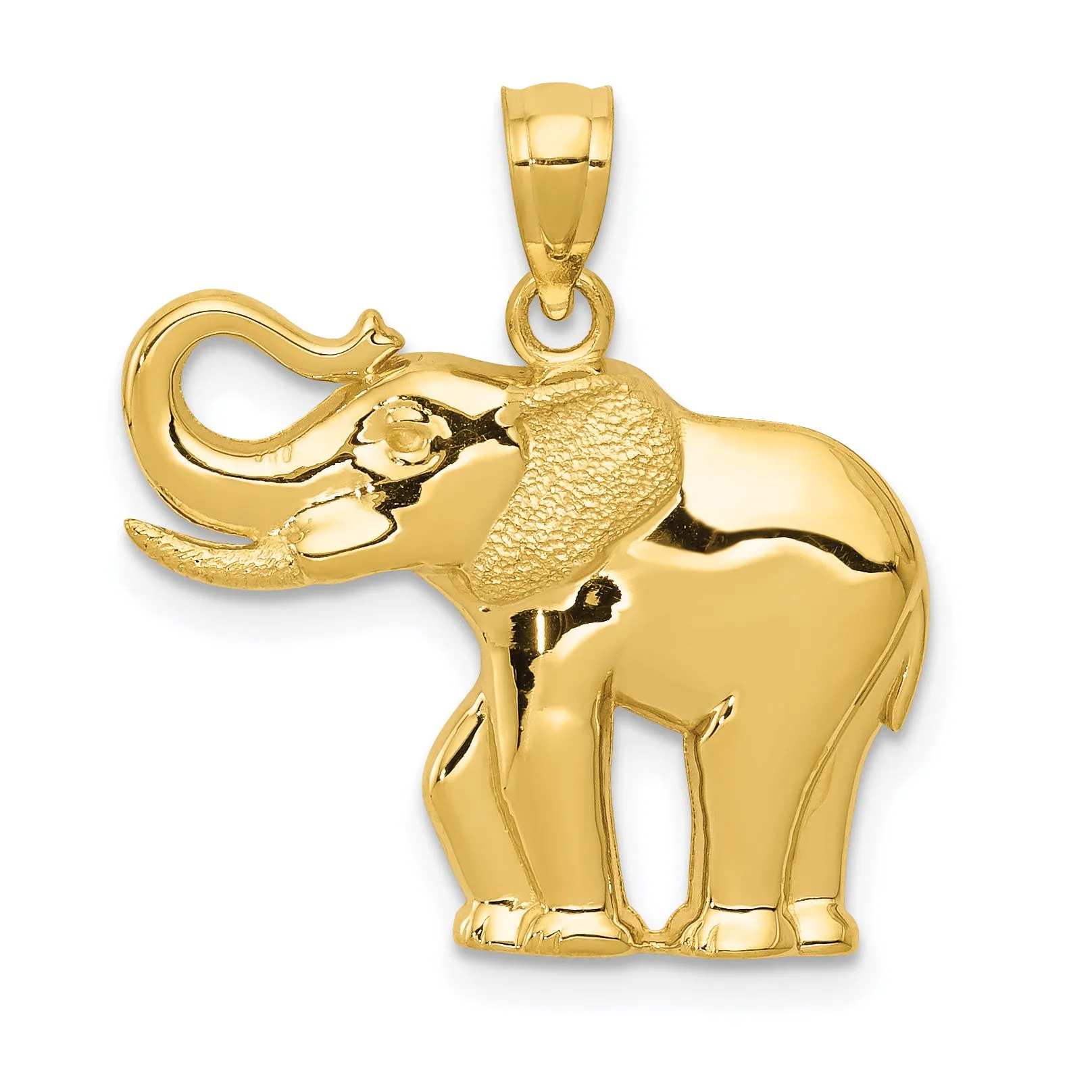 **14K Gold Elephant Pendant with Polished & Satin Finish Men's Stylish Charm**
