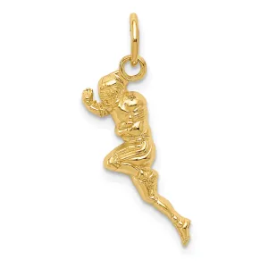 14K Gold Football Player Charm with Polished Finish and Textured Detail