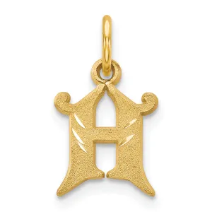 14K Gold H Initial Charm with Diamond-Cut Sandblasted Texture Elegant and Timeless
