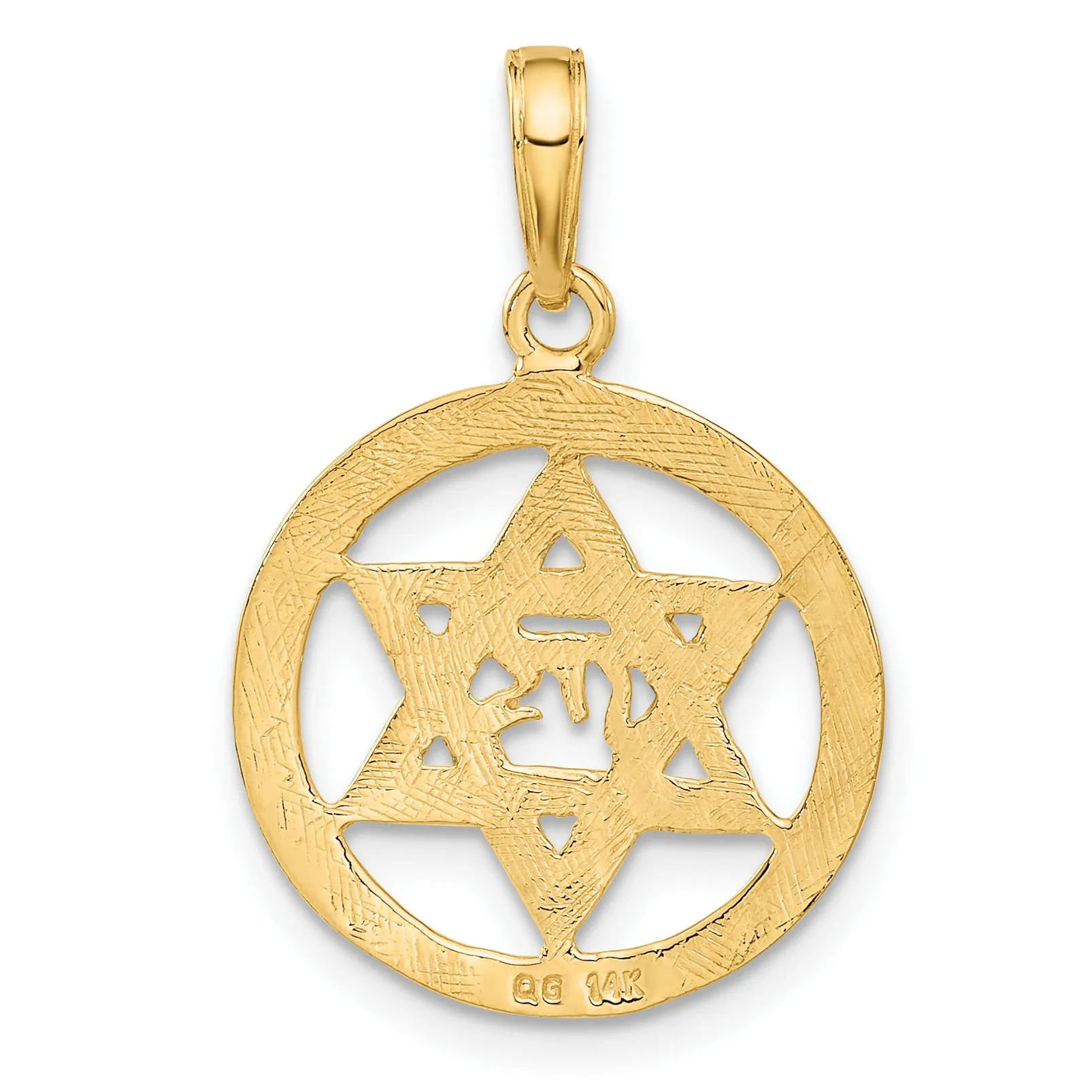 14K Gold Jewish Chai Pendant in Star of David Elegant Cast Design