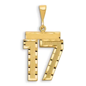 14K Gold Large Diamond-Cut Number 17 Charm with Brushed Finish