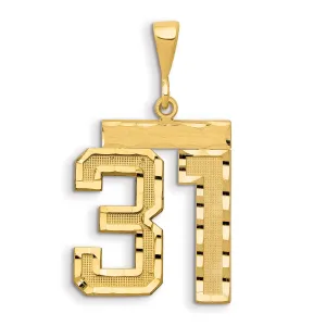 14K Gold Large Diamond-Cut Number 31 Charm with Brushed Finish