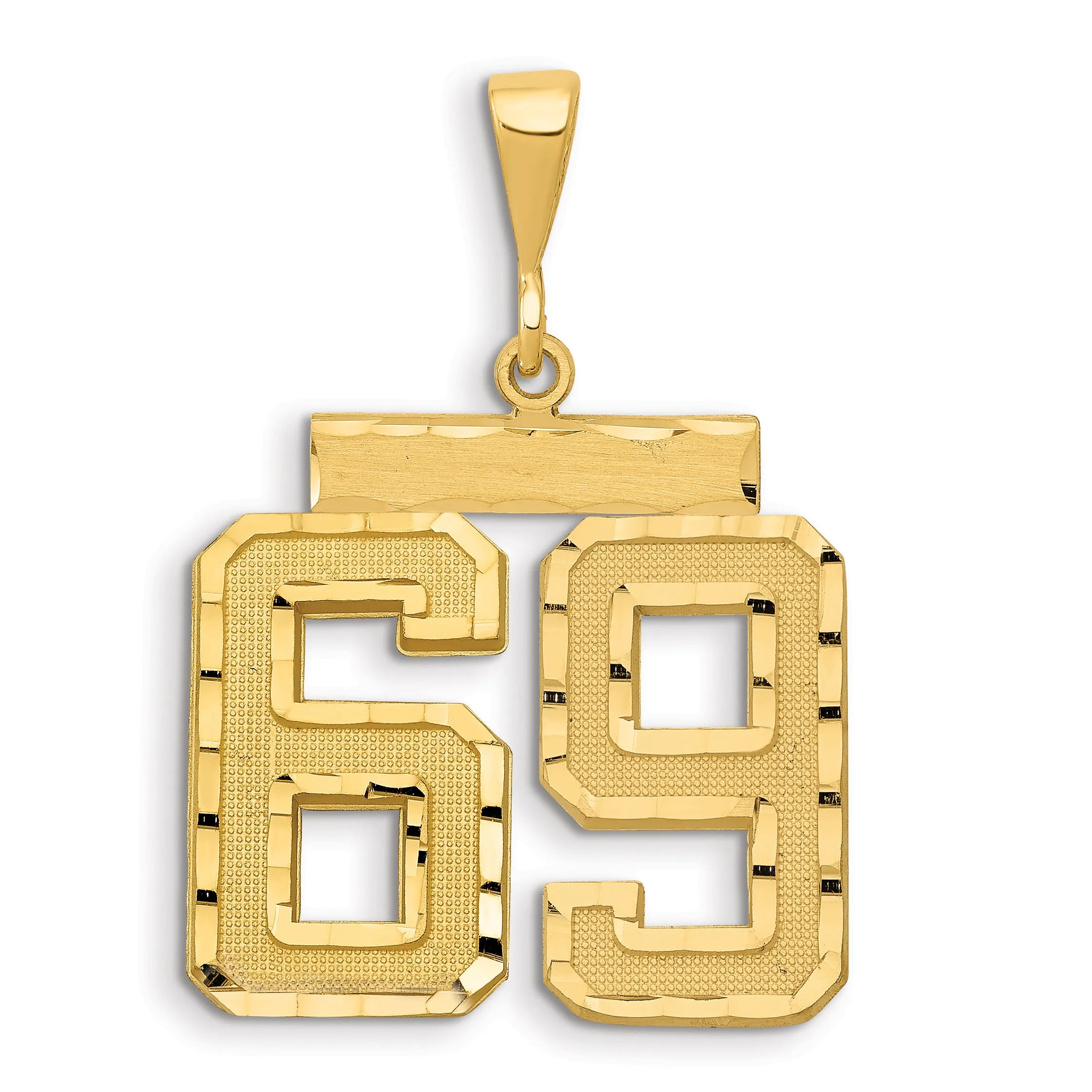 14K Gold Large Diamond-Cut Number 69 Charm with Brushed Finish