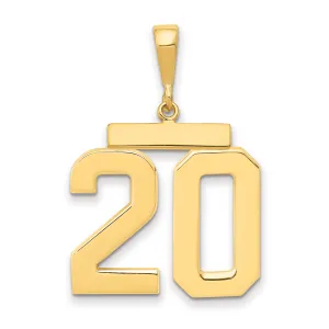 14K Gold Large Polished Number 20 Charm  Bold, Elegant, Themed Design