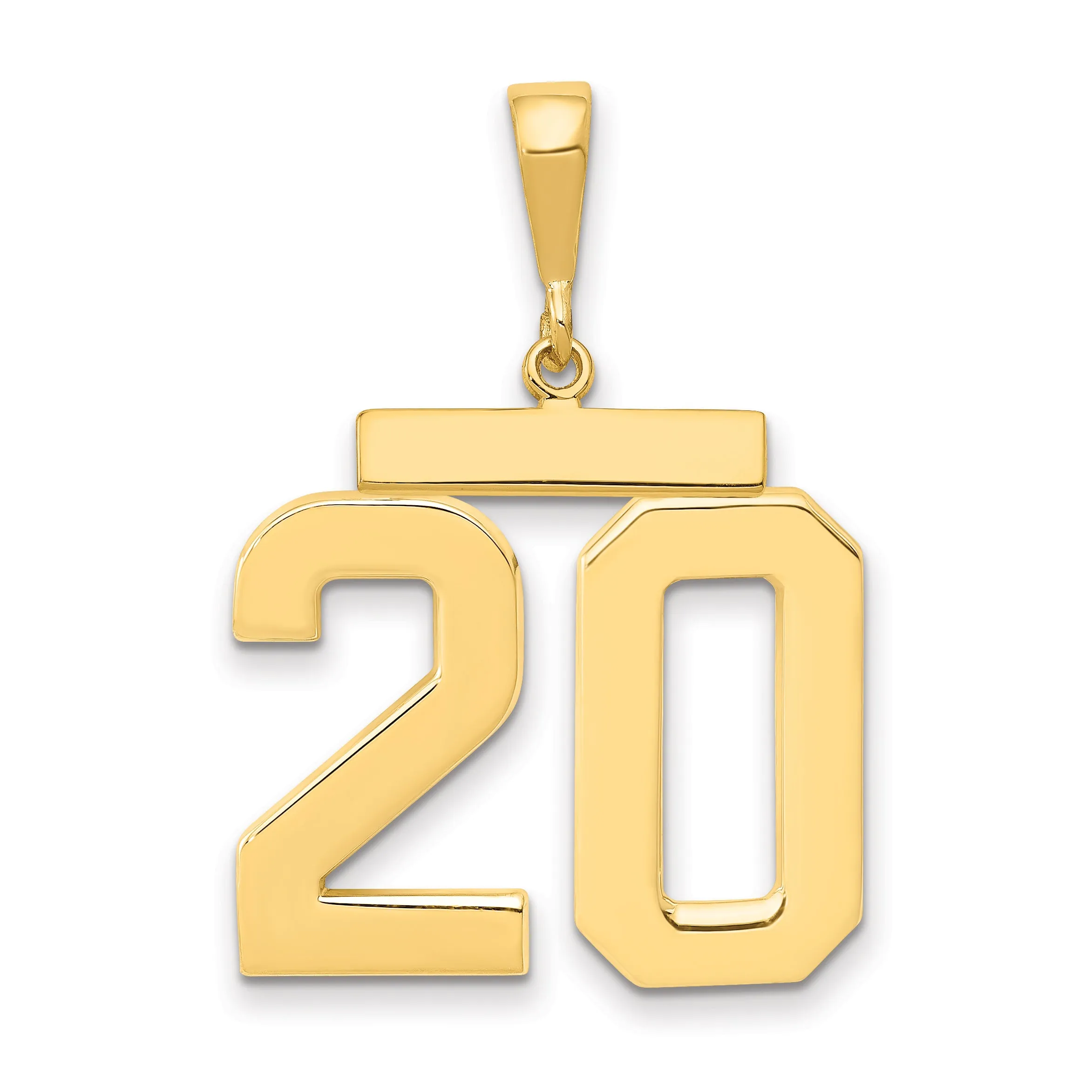 14K Gold Large Polished Number 20 Charm  Bold, Elegant, Themed Design