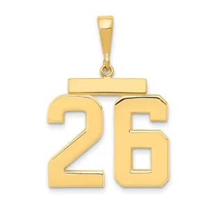 14K Gold Large Polished Number 26 Charm Elegant Themed Design