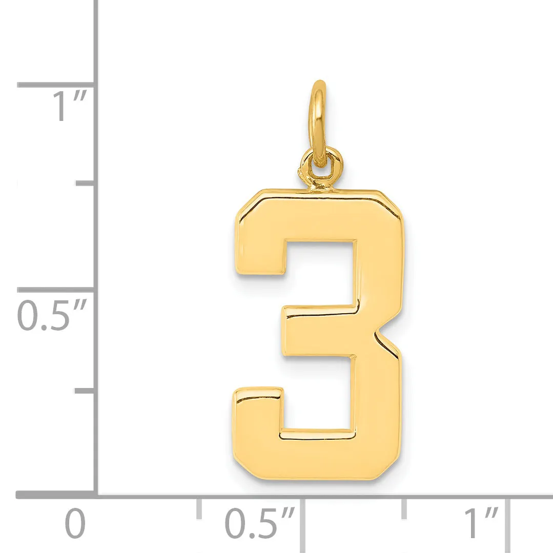 14K Gold Large Polished Number 3 Charm  Elegant Casted Design